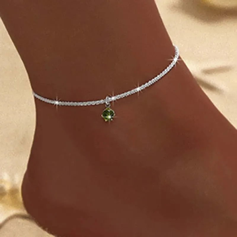 Women's Sparkling Chain Anklet with Heart Pendant