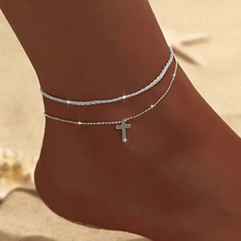 Women's Sparkling Chain Anklet with Heart Pendant
