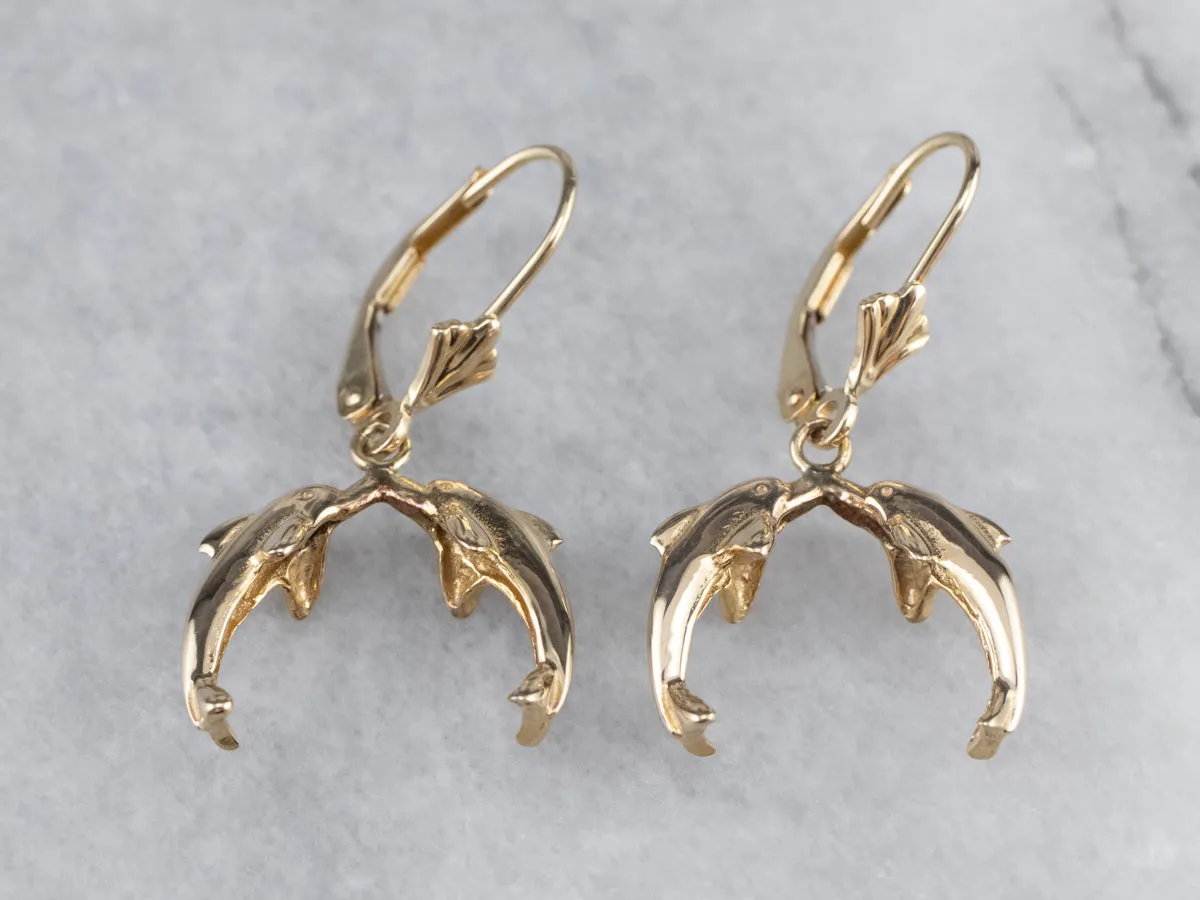 Yellow 14K Gold Dolphin Drop Earrings