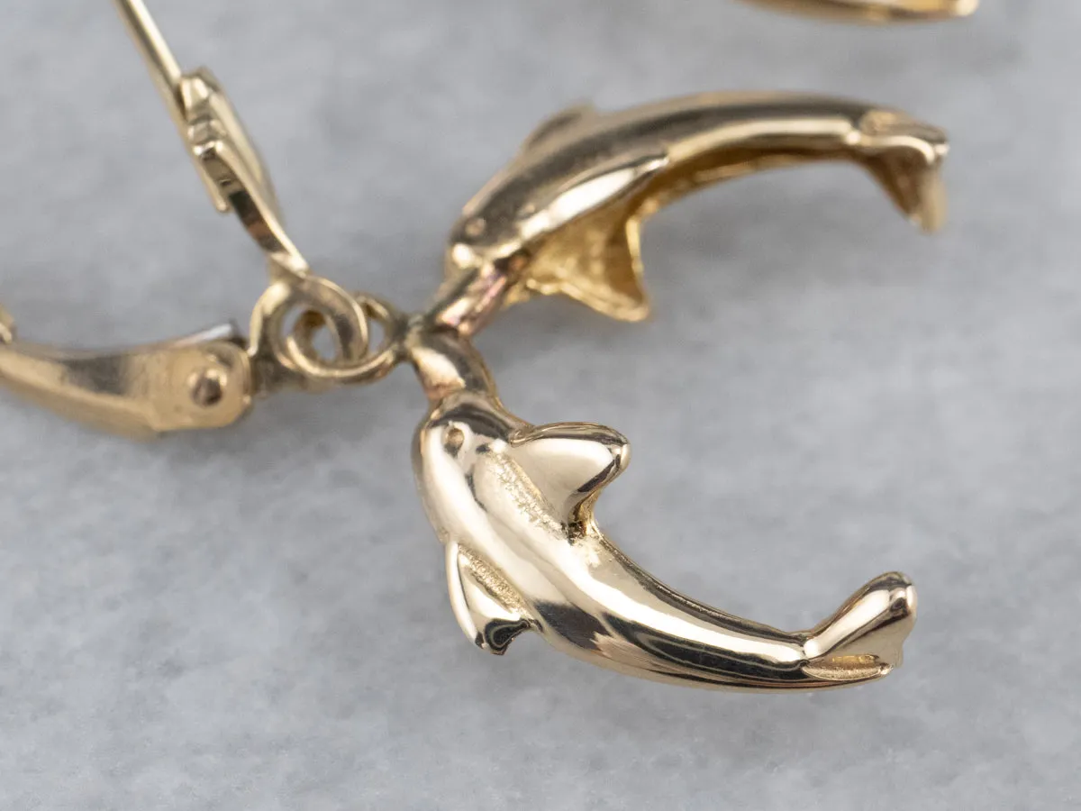 Yellow 14K Gold Dolphin Drop Earrings