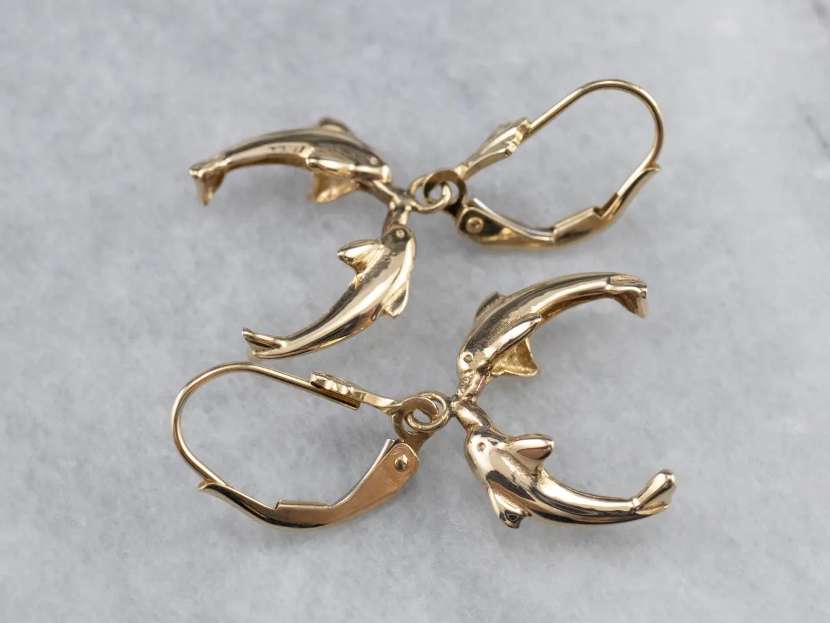 Yellow 14K Gold Dolphin Drop Earrings