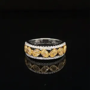 Yellow & White Diamond Oval Triple Row Anniversary Wedding Band in 18k Two-Tone Gold - #625 - RGDIA672164