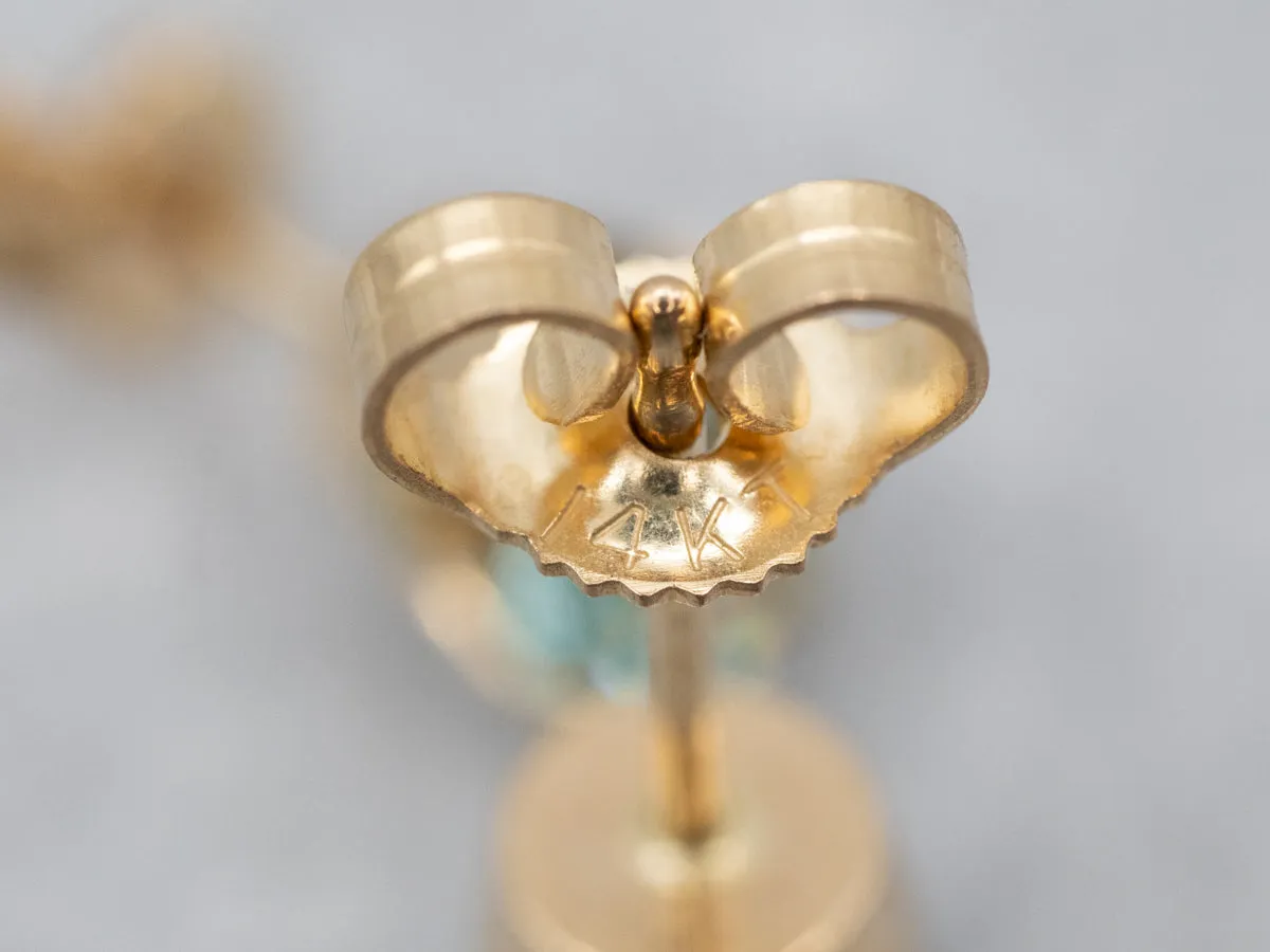 Yellow Gold Blue Zircon Stud Earrings