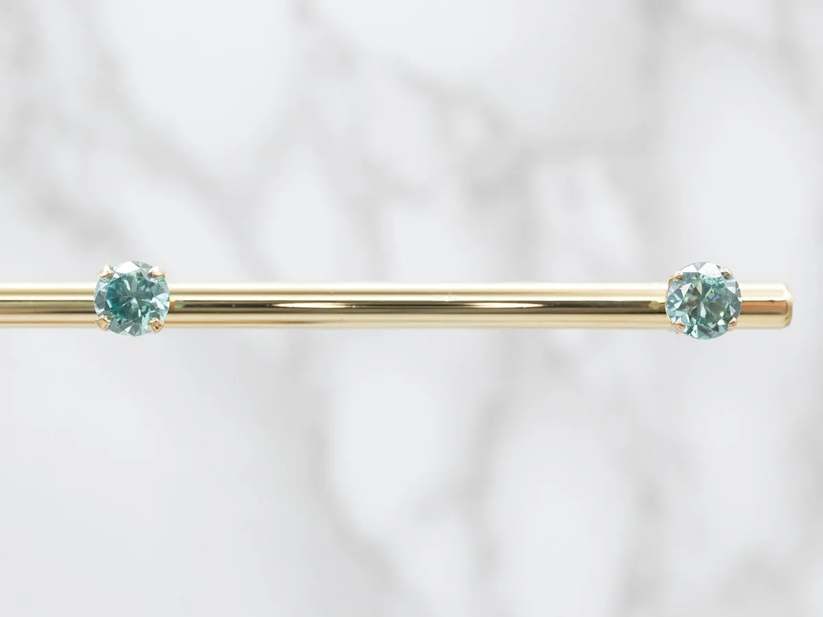 Yellow Gold Blue Zircon Stud Earrings