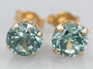 Yellow Gold Blue Zircon Stud Earrings