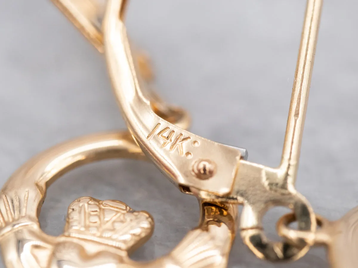 Yellow Gold Claddagh Drop Earrings