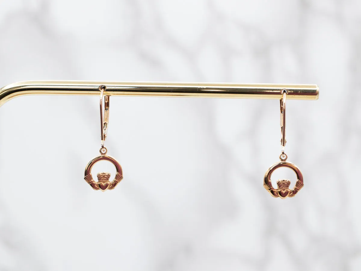 Yellow Gold Claddagh Drop Earrings