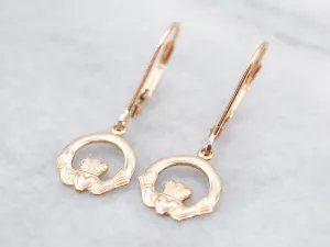 Yellow Gold Claddagh Drop Earrings