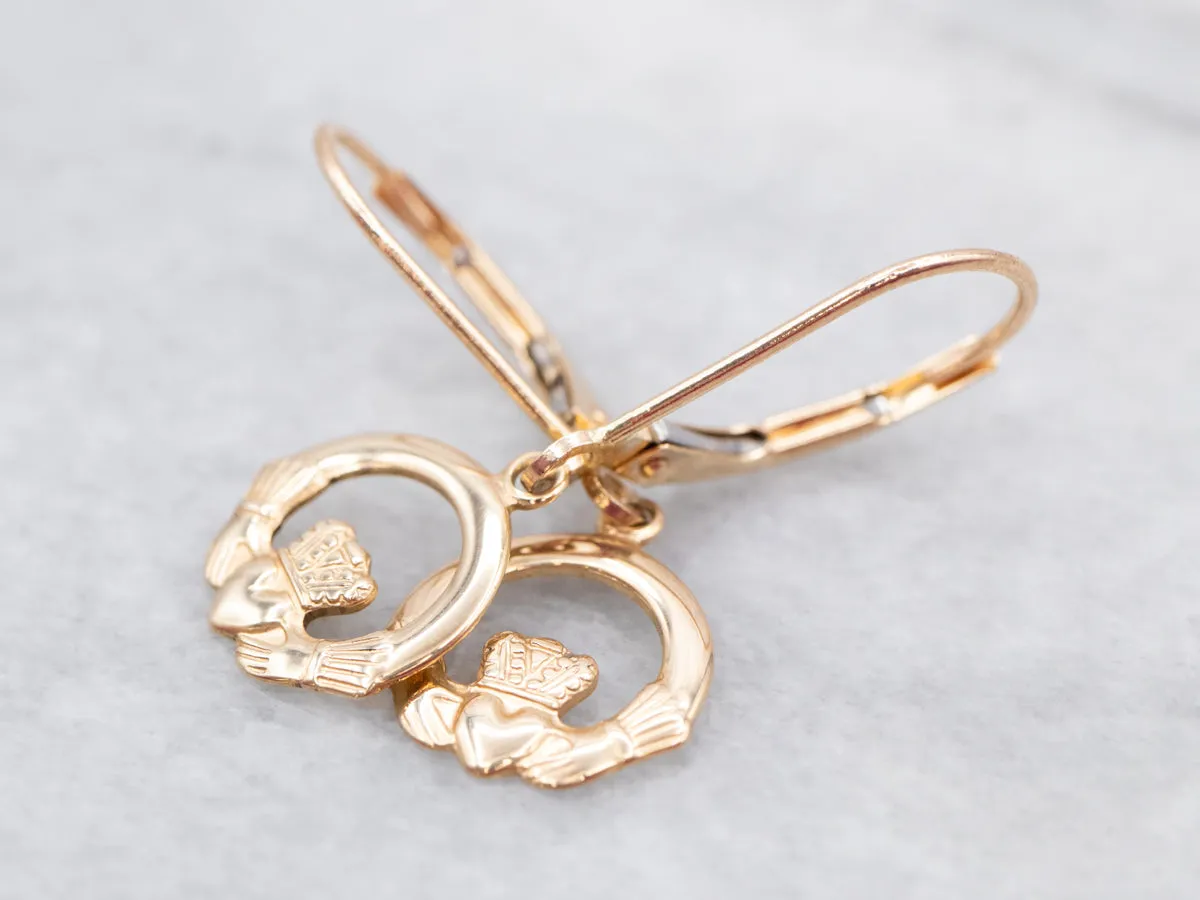 Yellow Gold Claddagh Drop Earrings