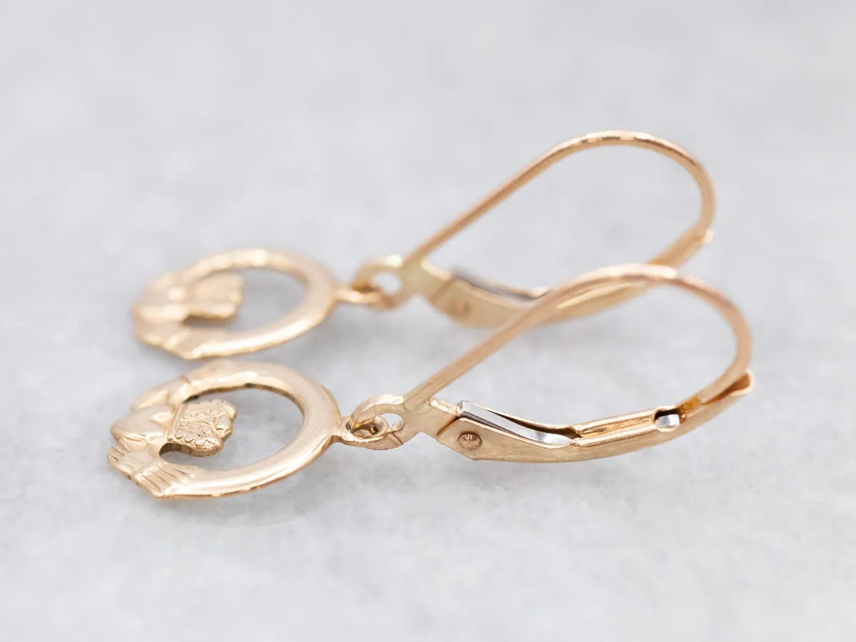 Yellow Gold Claddagh Drop Earrings