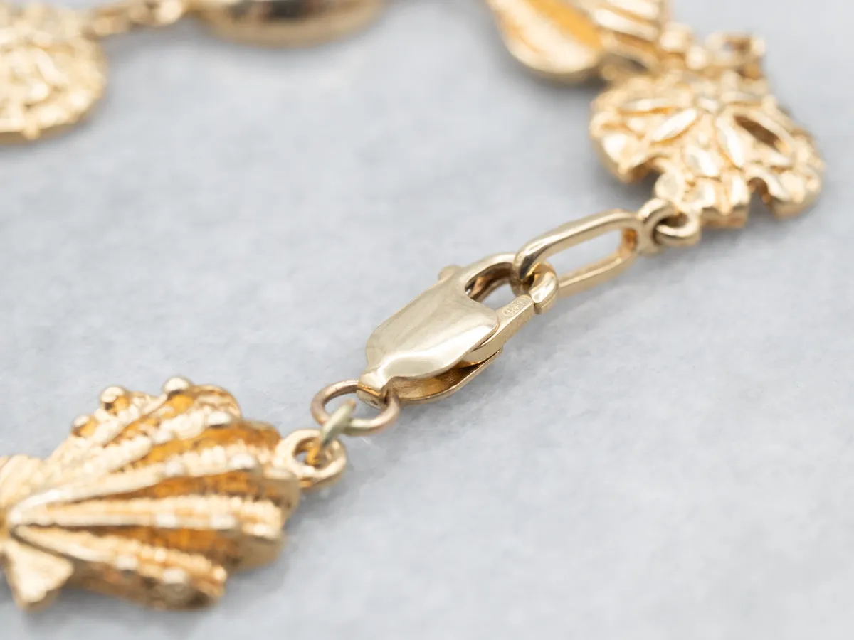 Yellow Gold Shell Link Bracelet with Lobster Clasp