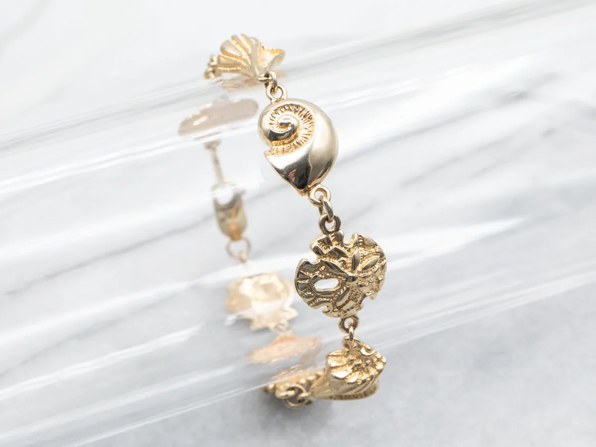 Yellow Gold Shell Link Bracelet with Lobster Clasp