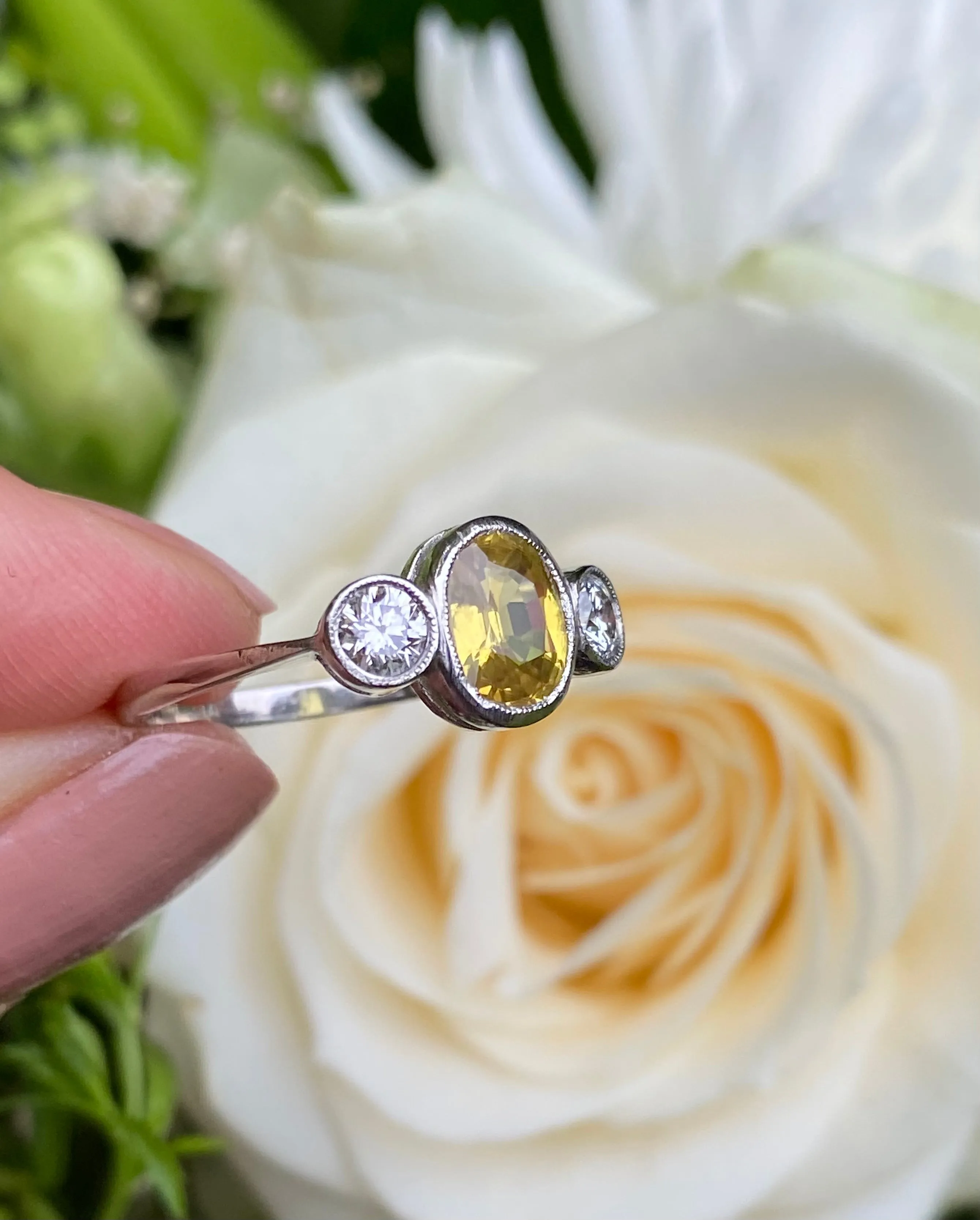 Yellow Sapphire and Diamond Three Stone Trilogy Ring Platinum 0.40ct   1.30ct