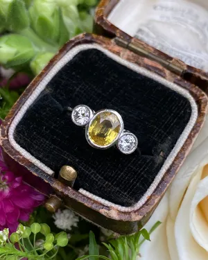 Yellow Sapphire and Diamond Three Stone Trilogy Ring Platinum 0.40ct   1.30ct