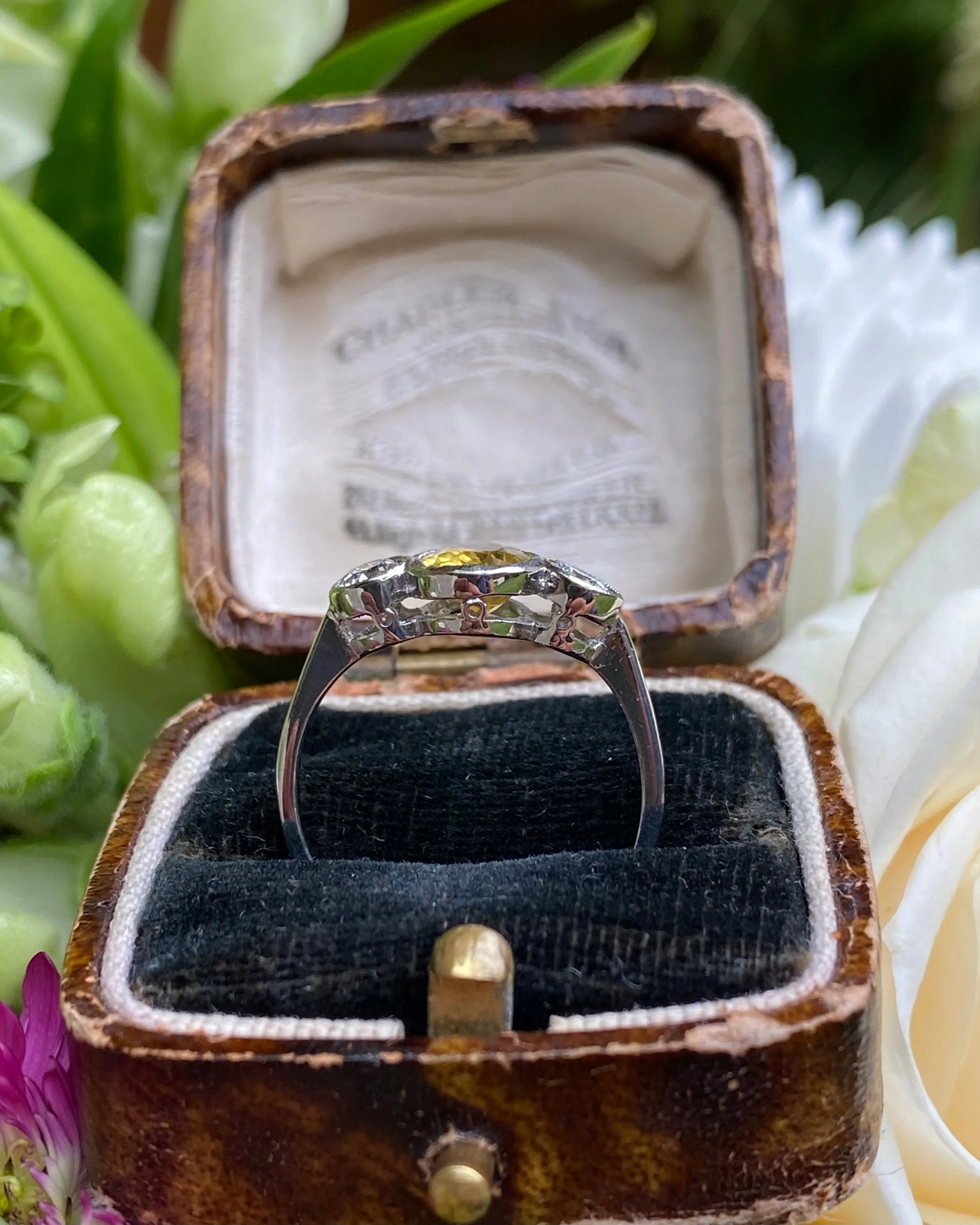 Yellow Sapphire and Diamond Three Stone Trilogy Ring Platinum 0.40ct   1.30ct