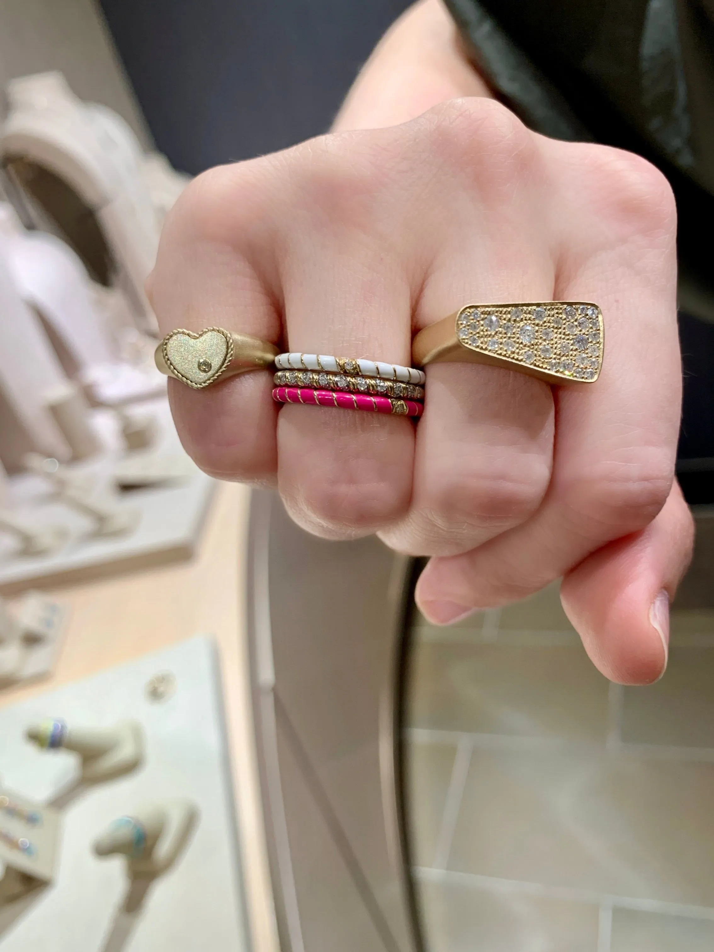 Yvonne Leon Grey Diamond Matte Gold Diva Ring